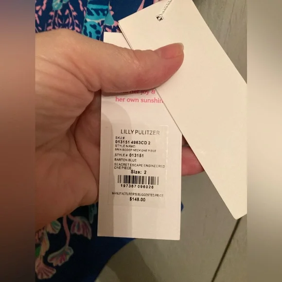 Lilly Pulitzer Brin Floral OnePiece Swimsuit, Barton Blue Seacret Escape S-2 New - Picture 5 of 5
